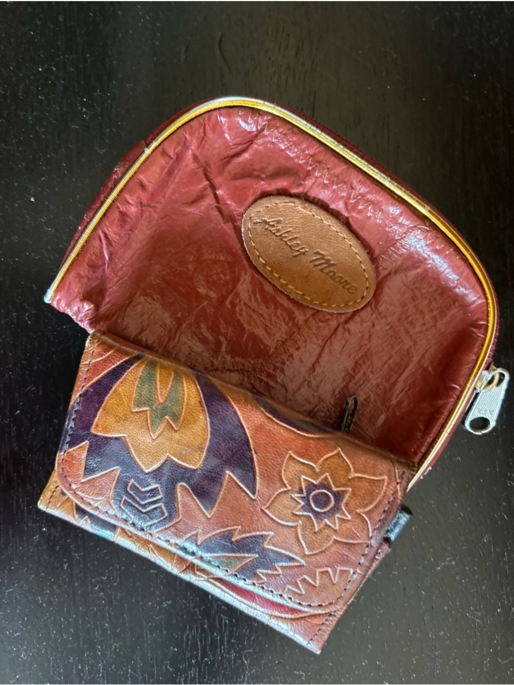Leather Bifold Wallet - Black Interior with Multicolor Exterior and leather coin